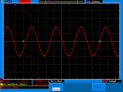 312.5khz dds signal from DAC with 64 step sine table at 20mhz